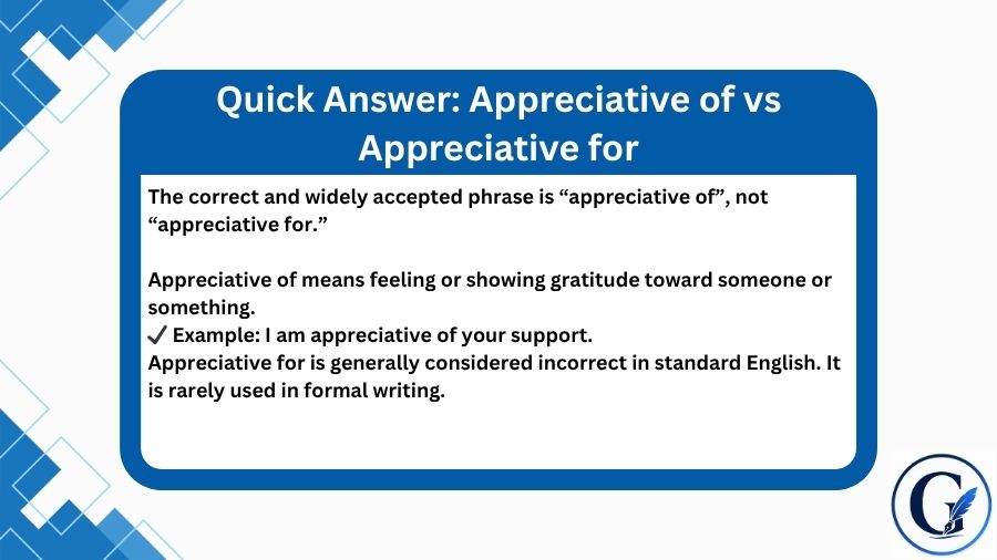 Appreciative of vs Appreciative for