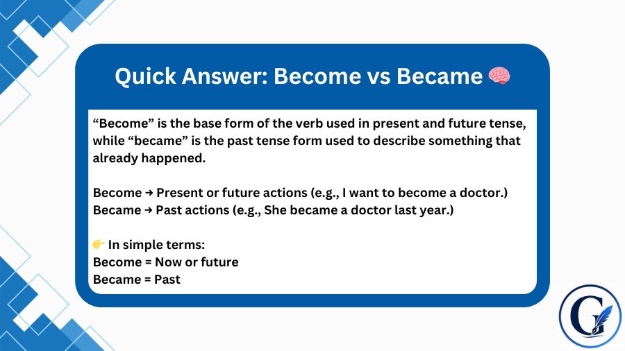 Become vs Became