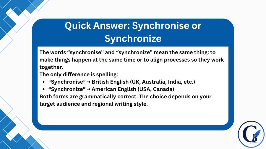 Synchronise or Synchronize