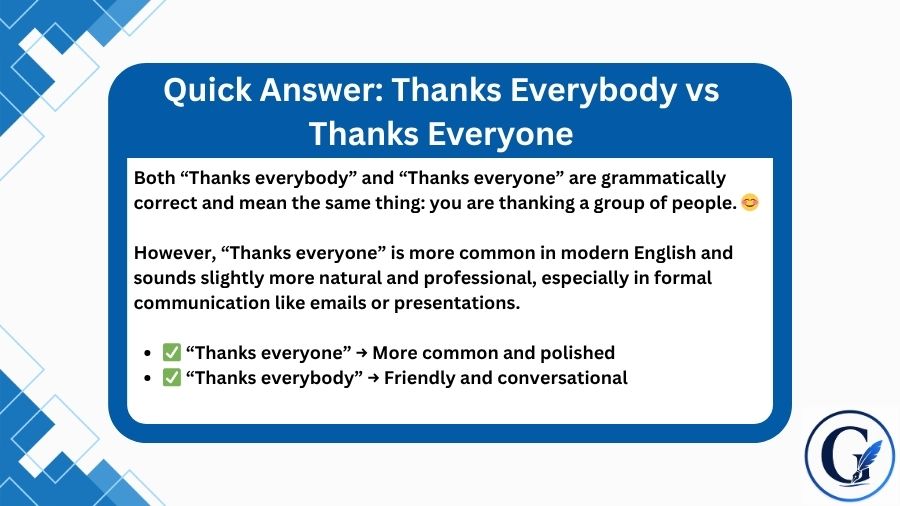 Thanks Everybody vs Thanks Everyone